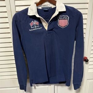 Ralph Lauren Navy and White Long-Sleeve Polo